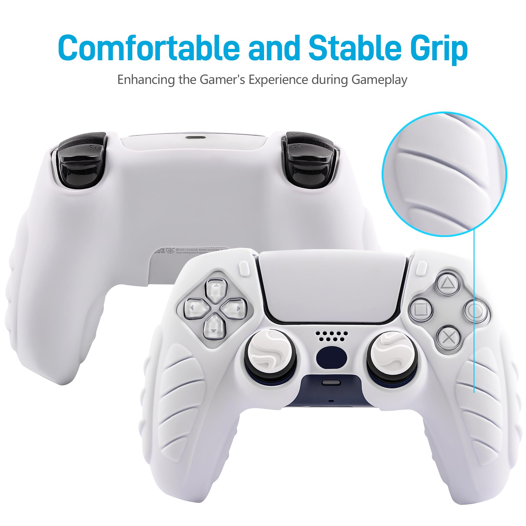 CHIN FAI Ergonomic Soft Grip Skin for PS5 Controller, Anti-Slip Silicone Controller Cover for PlayStation 5 Controller with 6 Thumb Grips Accessories Set (Clear Gray)