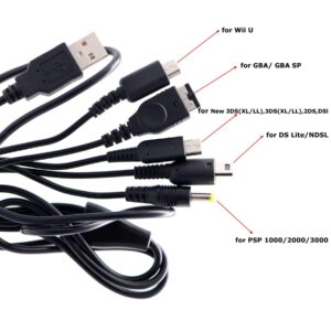 Deal4GO 1.2m 5-in-1 USB Charging Cable Charger Cord Replacement for GBA SP,Wii U,PSP,NDS Lite/NDSL,New 3DS(XL/LL),3DS(XL/LL),2DS,DSi (1.2MUSB-5in1)