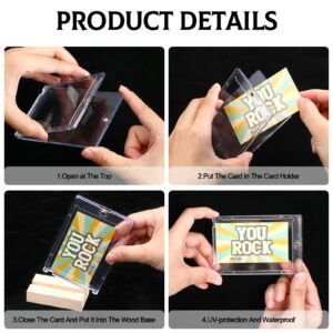 Magnetic Trading Card Holder with Wooden Base Stands 35 PT Clear Card Holder Magnet Card Display Case Cards Protector for Sports Game Cards Baseball Cards (12 Pcs)