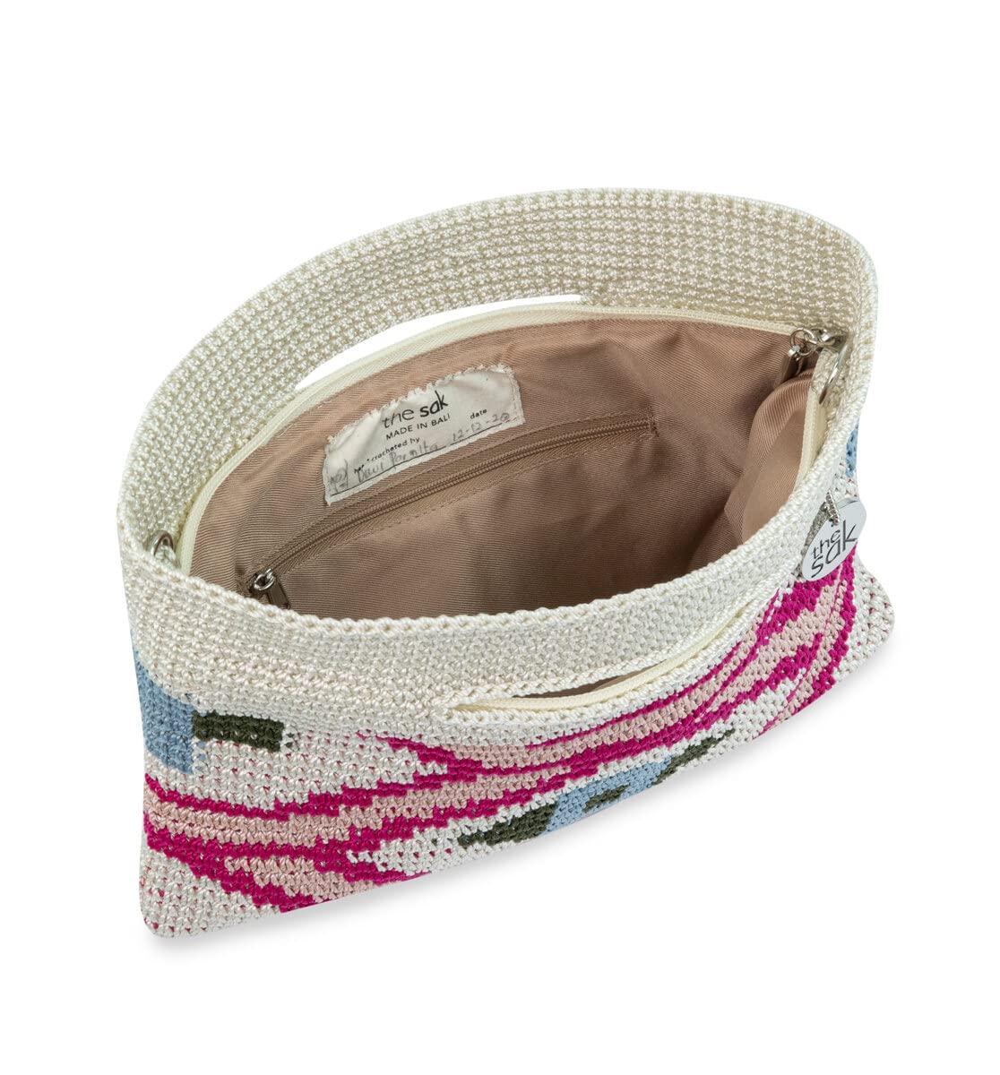 The Sak Linden Convertible Crossbody Bag in Crochet, Adjustable Multi Use Strap, Natural Senang