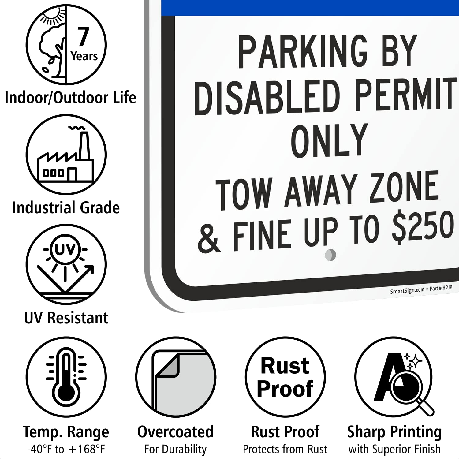 SmartSign Basics 18 x 12 inch “Parking By Disabled Permit, Tow-Away Zone” Handicap Parking Sign, 120 mil Aluminum Composite (ACM), Engineer Grade Reflective Material, Blue/Black on White