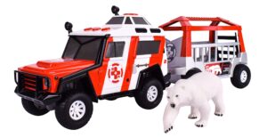 sunny days entertainment maxx action lights & sounds snow vehicle with trailer - polar bear transport (320674)