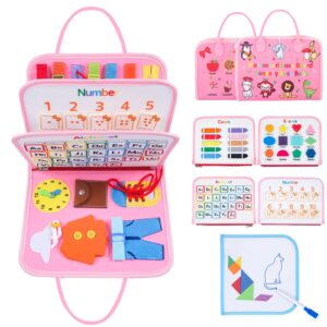 busy board montessori toys for 1 2 3 4 year old toddlers sensory activity busy book for fine motor skills, airplane car travel essentials for kids boys girls