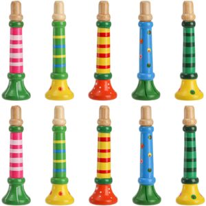 Lyellfe 10 Pieces Small Wooden Trumpet, Piccolo Flute for Kids, Music Sound Toys, Rhythm Musical Instrument, Early Education Develop for 3+ Year Age, Boys Girls, School