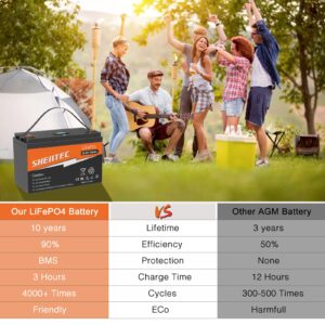 Shentec LiFePO4 Battery, 12V 100AH Lithium Battery,Deep Cycles|Rechargeable|Built-in BMS,Perfect for RV, Marine, Solar, Overland, Off-Grid Application