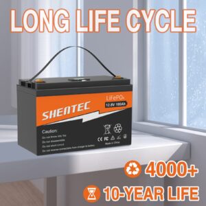 Shentec LiFePO4 Battery, 12V 100AH Lithium Battery,Deep Cycles|Rechargeable|Built-in BMS,Perfect for RV, Marine, Solar, Overland, Off-Grid Application