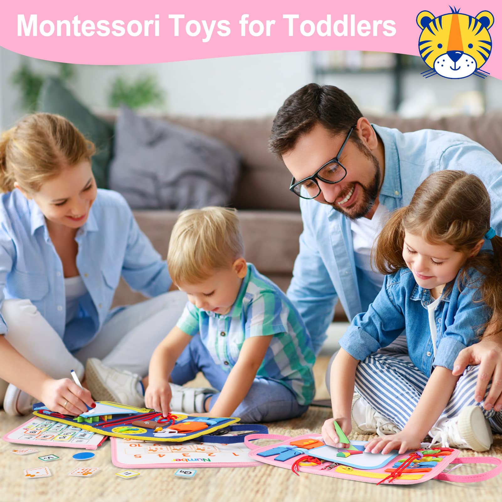 Busy Board Montessori Toys for 1 2 3 4 Year Old Toddlers Sensory Activity Busy Book for Fine Motor Skills, Airplane Car Travel Essentials for Kids Boys Girls