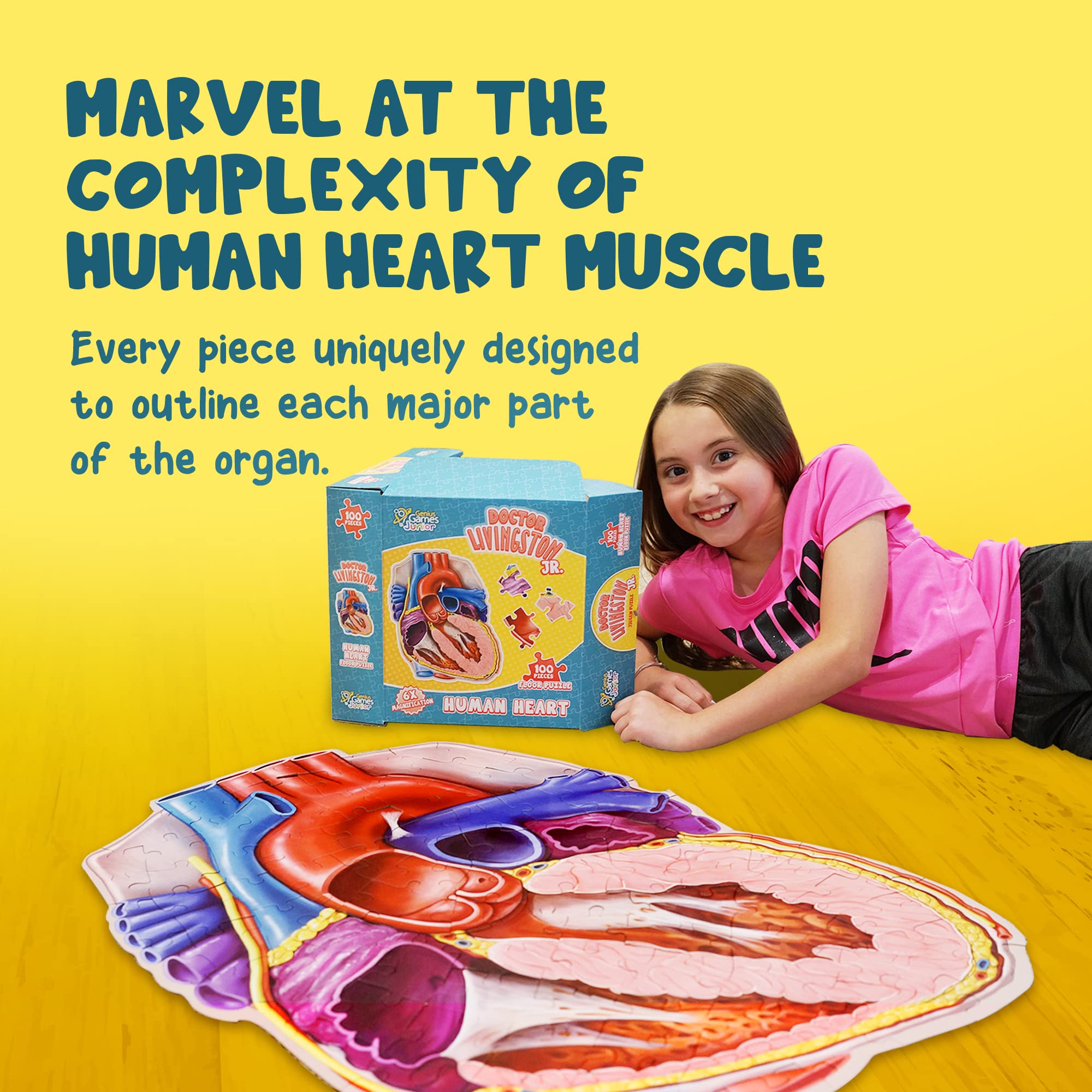 Human Heart Anatomy Floor Puzzle — Genius Games Doctor Livingston Jr Anatomy Toy - Kids Puzzles & Science Toys - Human Heart Anatomy Model - 100 Piece Jigsaw Puzzles for Kids, Toddlers, Teens