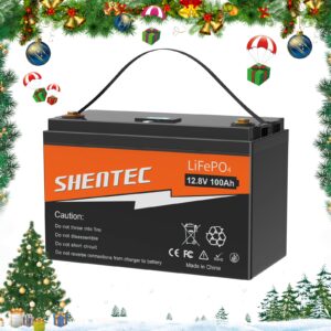 shentec lifepo4 battery, 12v 100ah lithium battery,deep cycles|rechargeable|built-in bms,perfect for rv, marine, solar, overland, off-grid application