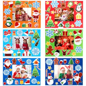 24 Packs Christmas Crafts for Kids Holiday Picture Frame DIY Craft Kits with 330 Stickers Gingerbread Santa Reindeer Snow Stickers Xmas Art Favor for Children Home Classroom Party Game Activity