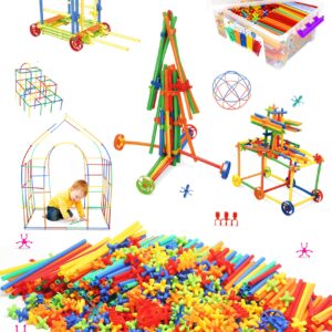 Straw Constructor Toy 600Pcs STEM Building Toys Set,Upgrade Interlocking Plastic Educational Toys Engineering Building Kit Safety Material Creativity Toy for 3-8 Years Boy and Girl Birthday Gifts