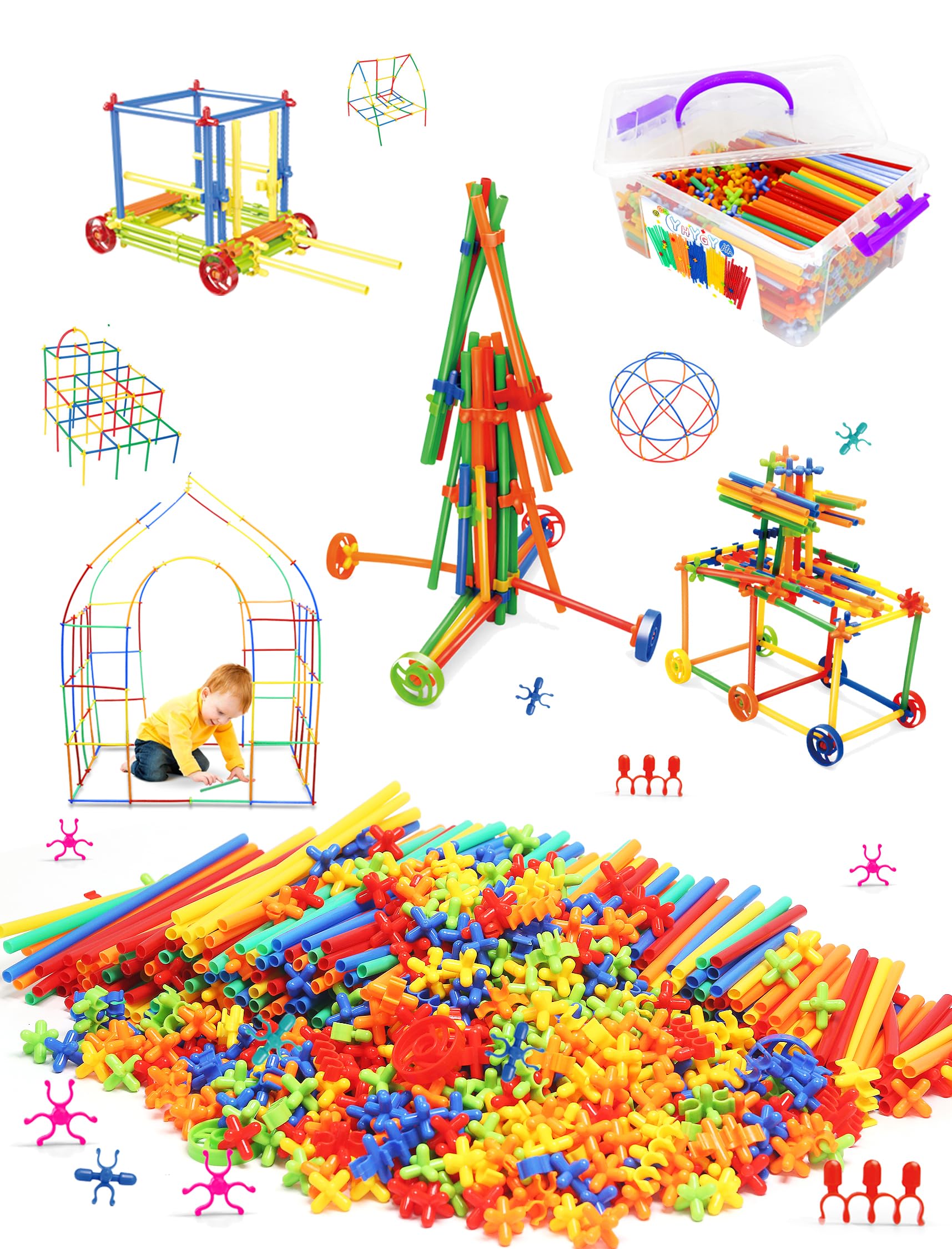 Straw Constructor Toy 600Pcs STEM Building Toys Set,Upgrade Interlocking Plastic Educational Toys Engineering Building Kit Safety Material Creativity Toy for 3-8 Years Boy and Girl Birthday Gifts