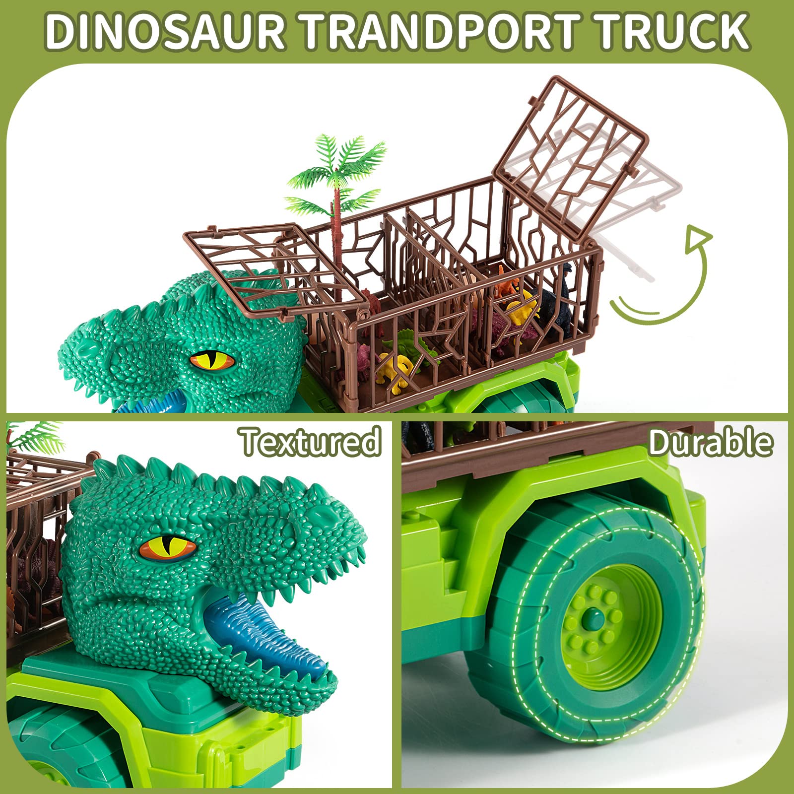 TEMI 25 in 1 Tyrannosaurus Rex Dinosaur Carrier Truck Set, Toddler Dinosaur Transport Car Toys for Kids 3-5 with Play Mat, 18 Dino Figures, Eggs, Capture Dinosaurs Playset for 3 4 5 6 7+ Year Old