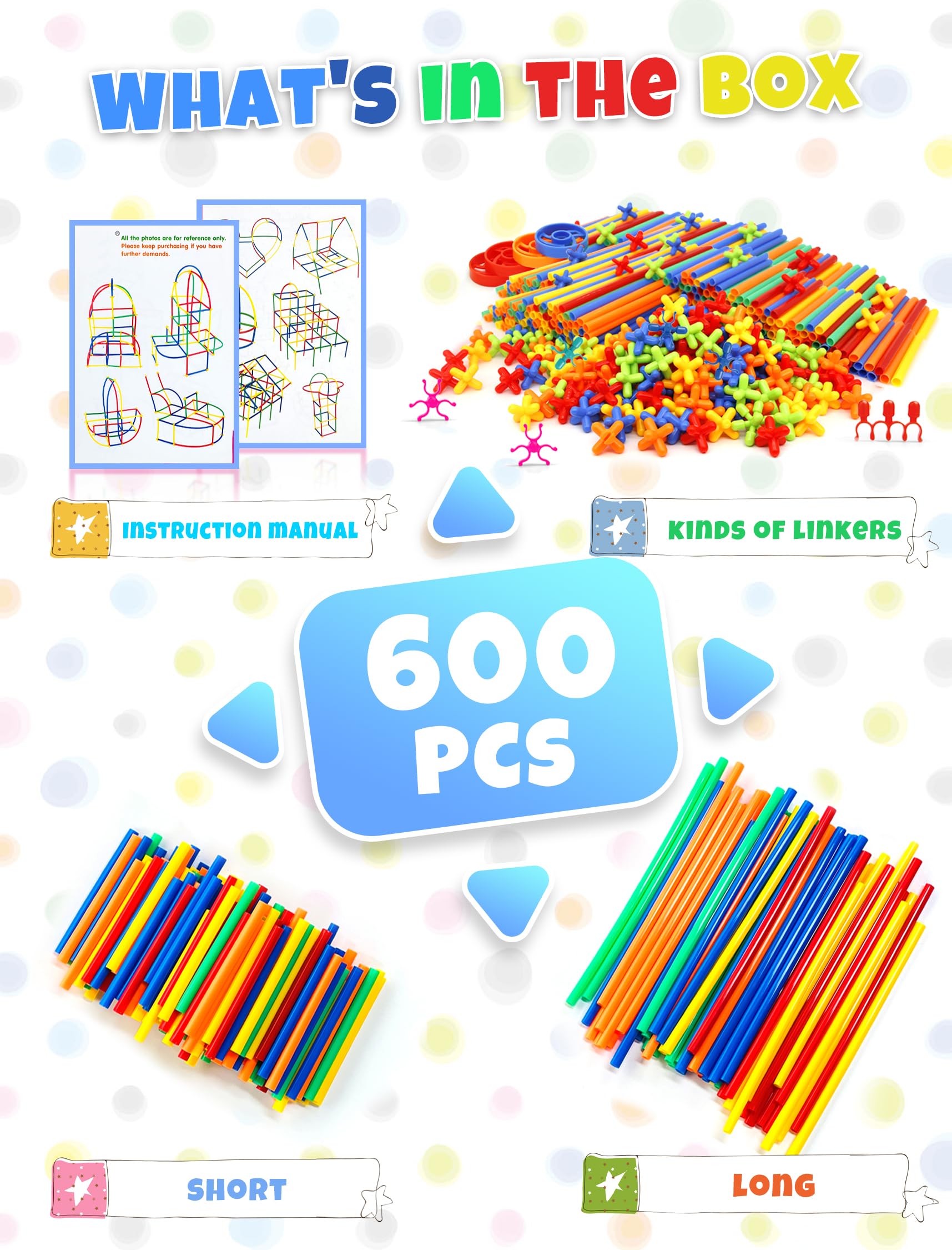 Straw Constructor Toy 600Pcs STEM Building Toys Set,Upgrade Interlocking Plastic Educational Toys Engineering Building Kit Safety Material Creativity Toy for 3-8 Years Boy and Girl Birthday Gifts