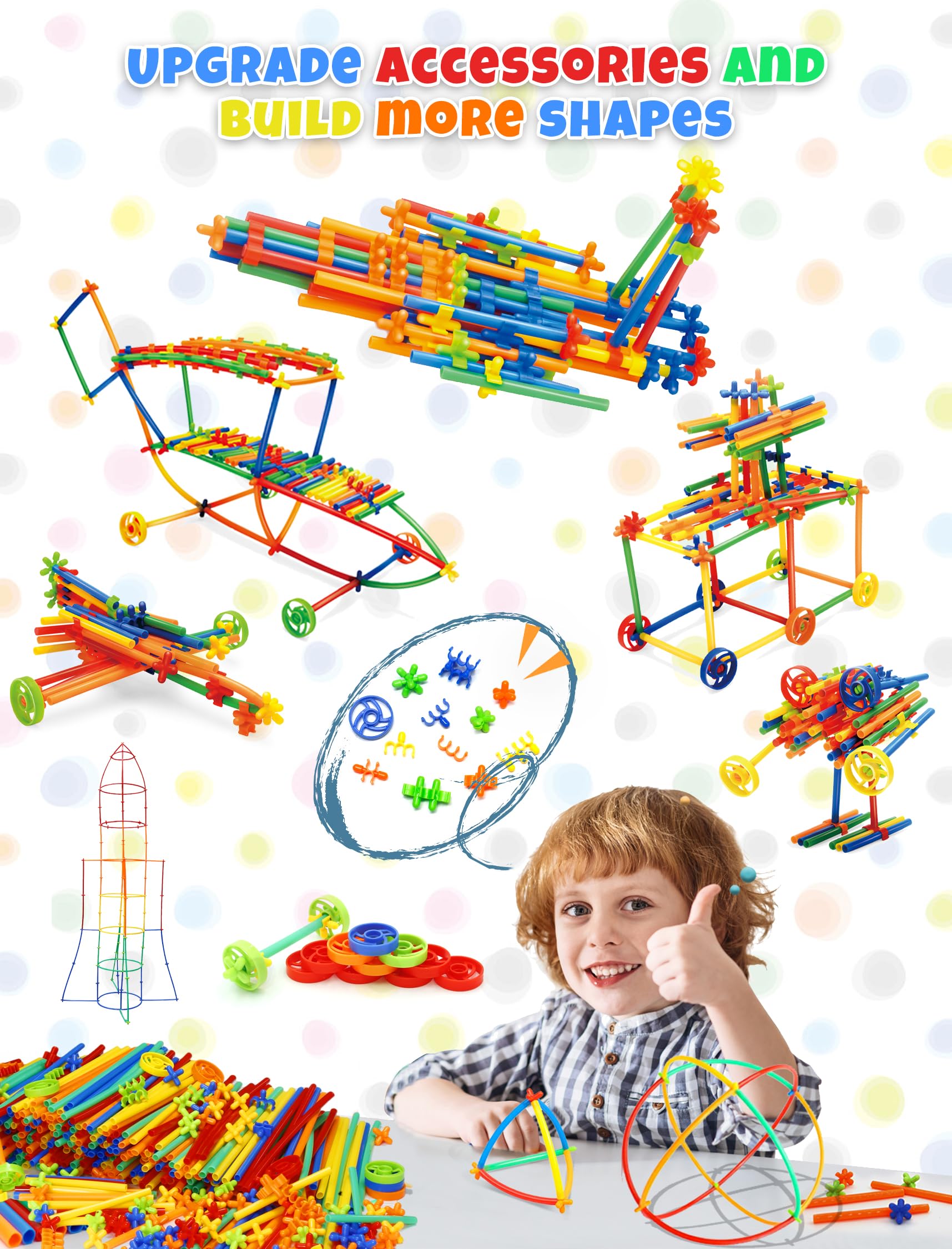 Straw Constructor Toy 600Pcs STEM Building Toys Set,Upgrade Interlocking Plastic Educational Toys Engineering Building Kit Safety Material Creativity Toy for 3-8 Years Boy and Girl Birthday Gifts