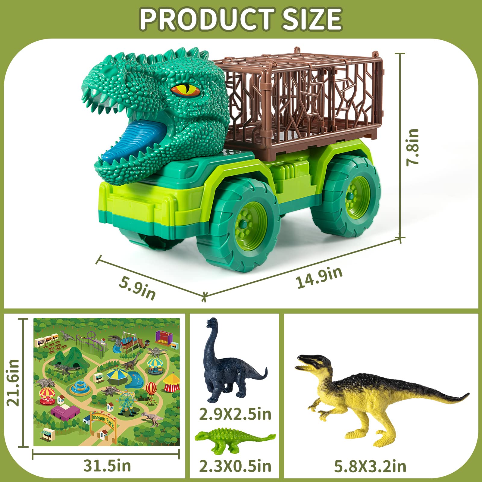 TEMI 25 in 1 Tyrannosaurus Rex Dinosaur Carrier Truck Set, Toddler Dinosaur Transport Car Toys for Kids 3-5 with Play Mat, 18 Dino Figures, Eggs, Capture Dinosaurs Playset for 3 4 5 6 7+ Year Old