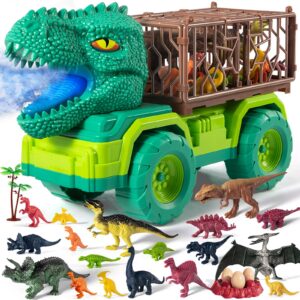 temi 25 in 1 tyrannosaurus rex dinosaur carrier truck set, toddler dinosaur transport car toys for kids 3-5 with play mat, 18 dino figures, eggs, capture dinosaurs playset for 3 4 5 6 7+ year old