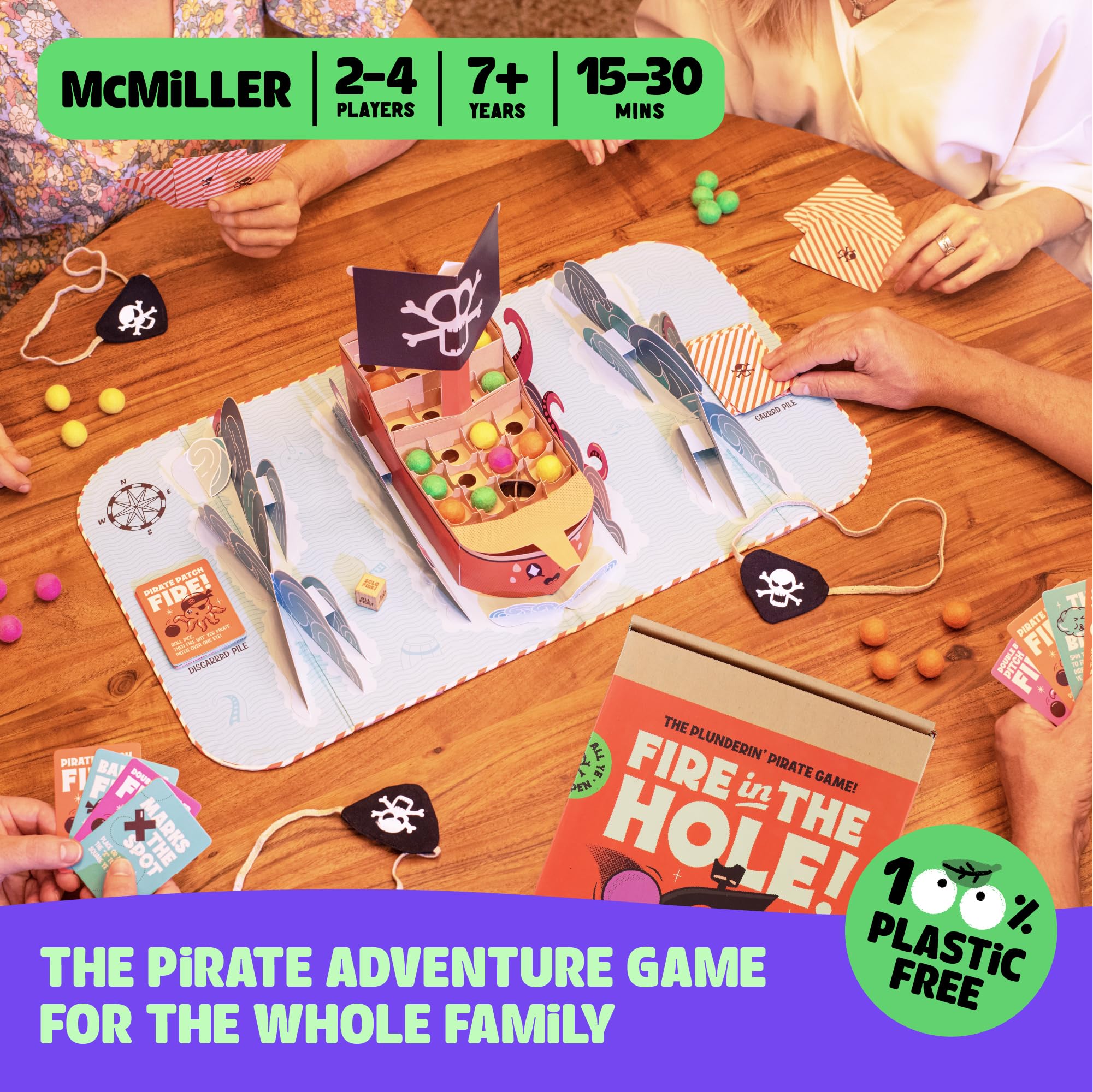 Fire in The Hole! The Pirate Adventure Board Game for the Whole Family. Sustainable Tabletop Strategy Game for Kids, Adults, Halloween, Christmas, Thanksgiving, Birthdays, Game Night Gift, 2 4 Players