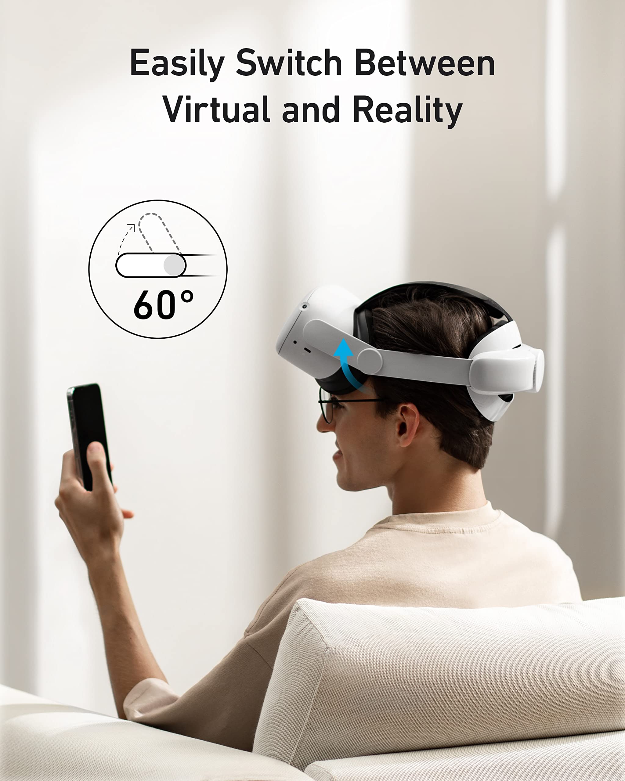 Anker Head Starp Compatible with Oculus Quest 2, Easily Switch Between Virtual and Reality, Adjustable Size for Using