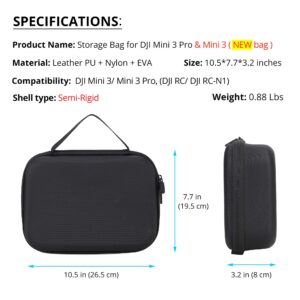 PONYRC Portable Storage Bag for DJI Mini 3/ Mini 3 Pro (DJI RC/RC-N1 Remote Controller) Waterproof PU Leather Carrying Case for DJI Mini 3/ Mini 3 Pro Drone and Accessories