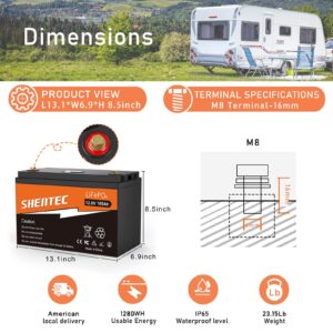 Shentec LiFePO4 Battery, 12V 100AH Lithium Battery,Deep Cycles|Rechargeable|Built-in BMS,Perfect for RV, Marine, Solar, Overland, Off-Grid Application