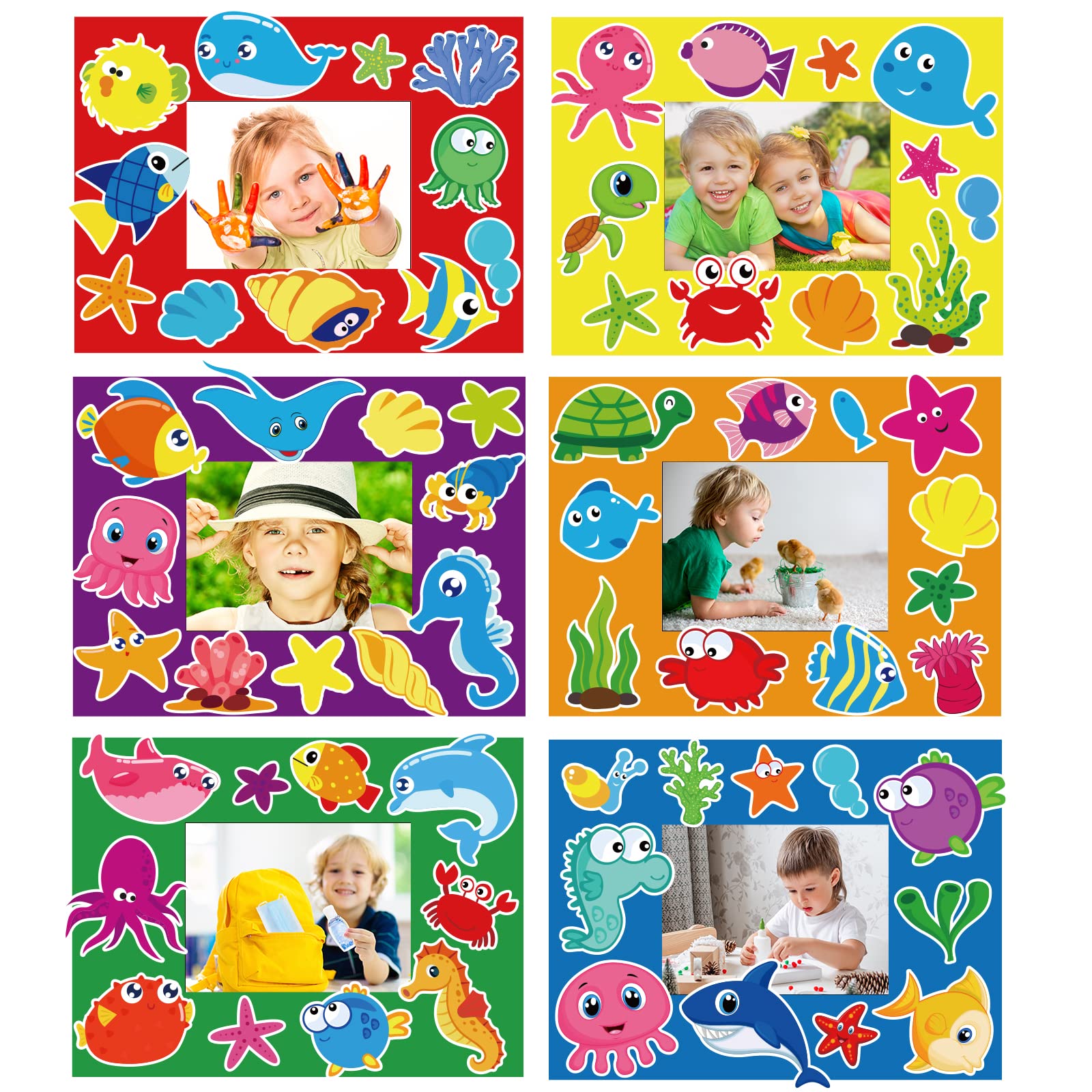 chiazllta 30 Pcs Summer Under The Sea Craft Kits for Kids Preschool Ocean Animal DIY Picture Frame Crafts Kindergarten Back to School Activities Game Classroom Bulletin Board Decorations