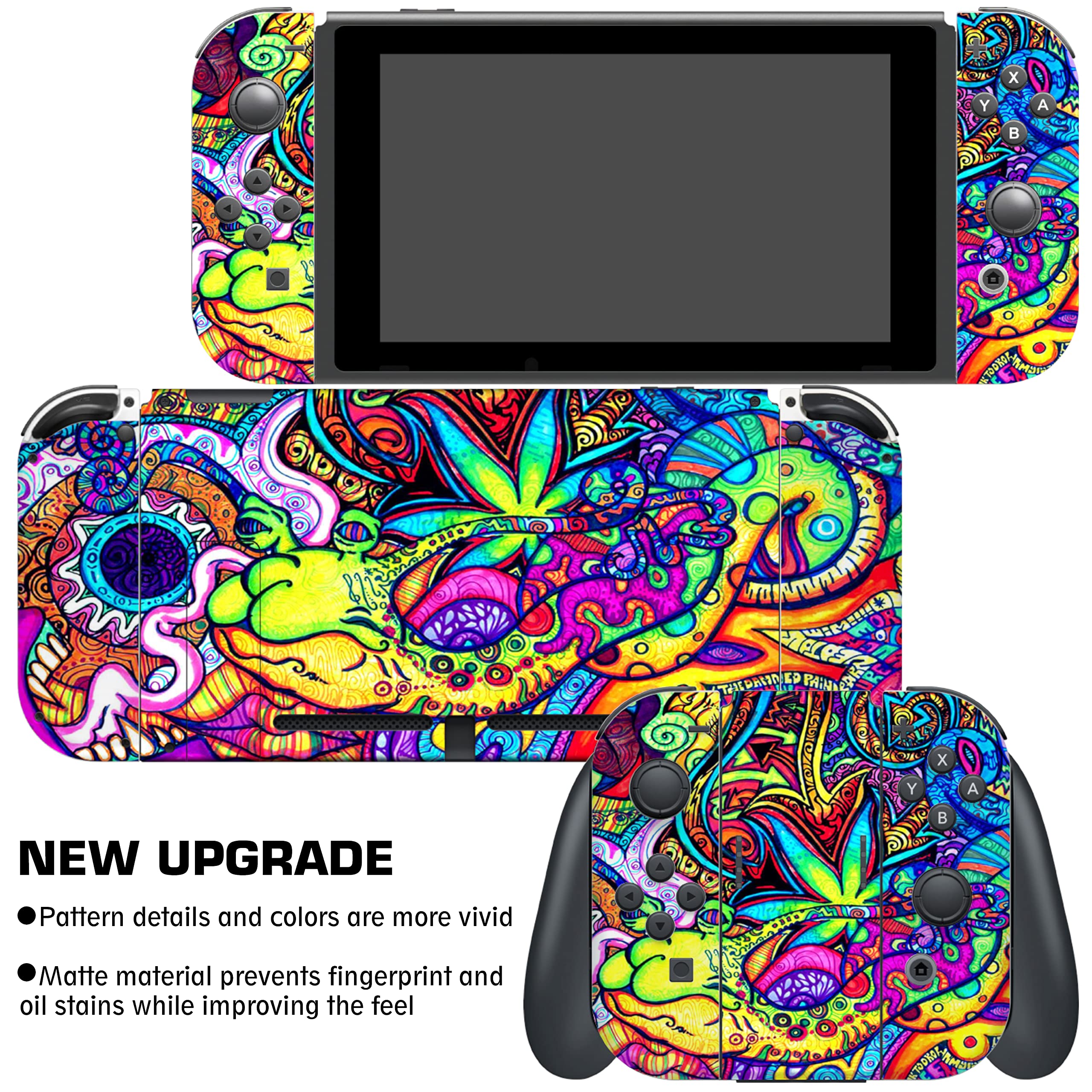 HK Studio Game Console Switch Skins - Hippie Game Console Switch Stickers with No Bubble, Waterproof - Game Console Switch Wrap Skin - Including Skin for Joy-Cons, Dock, Grip and Console