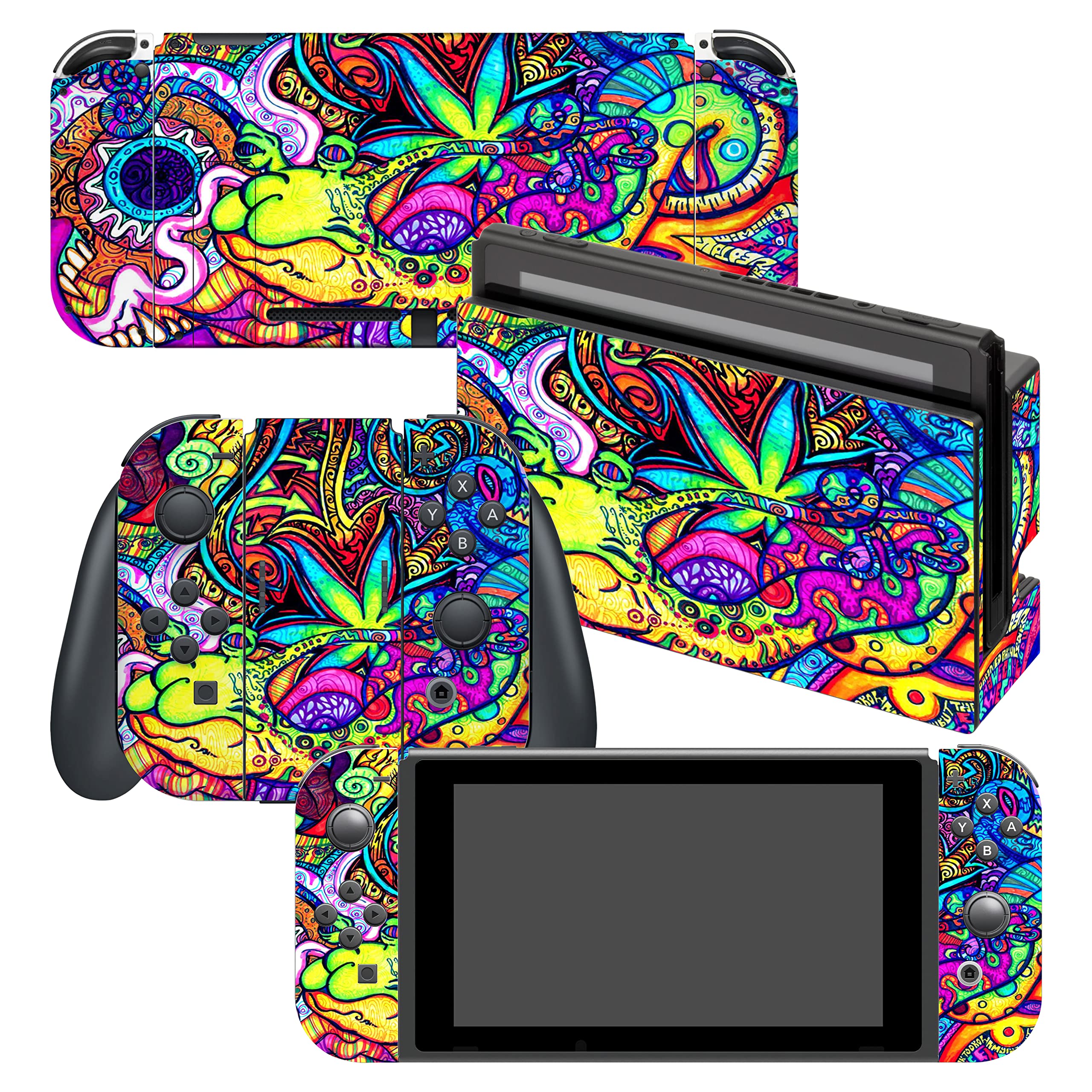 HK Studio Game Console Switch Skins - Hippie Game Console Switch Stickers with No Bubble, Waterproof - Game Console Switch Wrap Skin - Including Skin for Joy-Cons, Dock, Grip and Console