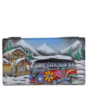 anna by anuschka women's hand painted leather bi-fold snap wallet, apres ski, one size