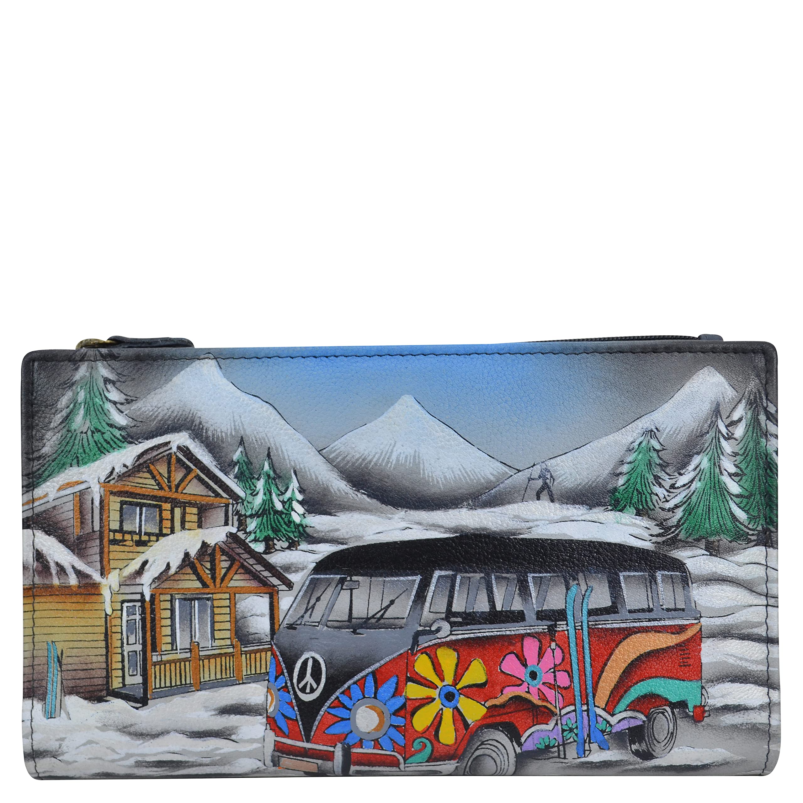 Anna by Anuschka Women's Hand Painted Leather Bi-Fold Snap Wallet, Apres Ski, One Size