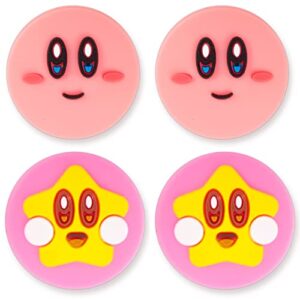 belugadesign pink puff ball switch thumb grips | cute anime smash star allies forgotten land | pastel pink button joystick caps | compatible with nintendo switch standard lite oled