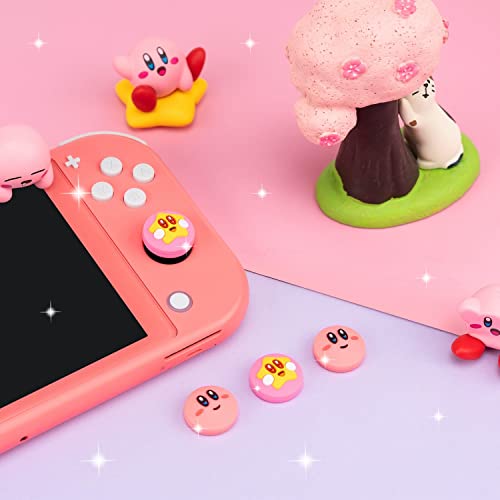 BelugaDesign Pink Puff Ball Switch Thumb Grips | Cute Anime Smash Star Allies Forgotten Land | Pastel Pink Button Joystick Caps | Compatible with Nintendo Switch Standard Lite OLED