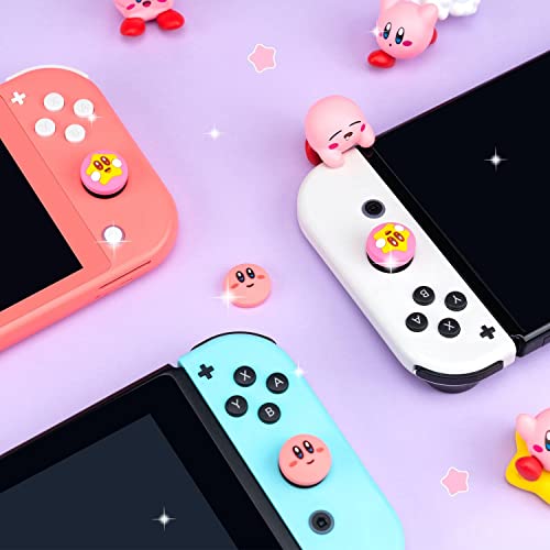 BelugaDesign Pink Puff Ball Switch Thumb Grips | Cute Anime Smash Star Allies Forgotten Land | Pastel Pink Button Joystick Caps | Compatible with Nintendo Switch Standard Lite OLED