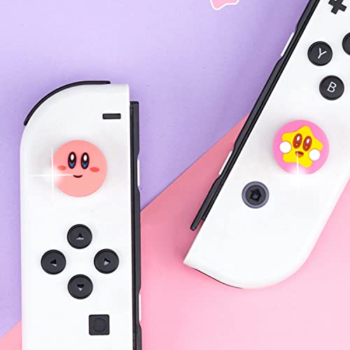 BelugaDesign Pink Puff Ball Switch Thumb Grips | Cute Anime Smash Star Allies Forgotten Land | Pastel Pink Button Joystick Caps | Compatible with Nintendo Switch Standard Lite OLED