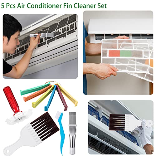 5 Pcs Air Conditioner Fin Cleaner Set 3 Different Ac Fin Comb Condenser Fin Straightener,2 Different Brush Condenser Ac Coil Cleaner Air Refrigerator Fin Cleaner Evaporator Radiator Repair Clean Tool