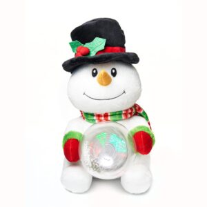 cuddle barn - snowglobe stormy | animated christmas snowman with led light stuffed animal plush toy, bops around to frosty the snowman, 12 inches