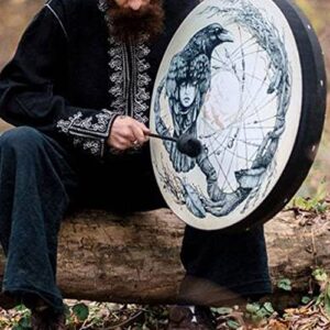 Firlar Shaman Drum, 10 Inch Crow Pattern Handmade Shaman Drum With Drum Stick, Spiritual Instrument, Exquisite Look, Siberian Drum Spirit Music Symbol, Sound Healer Shaman Drum white