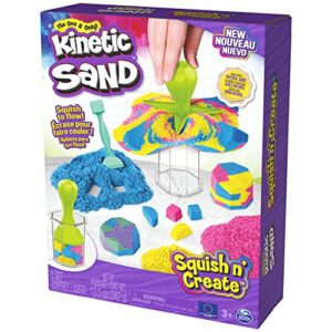 Kinetic Sand, Squish N’ Create Playset, with 13.5oz of Blue, Yellow, and Pink Play Sand, 5 Tools, Sensory Toys for Kids Ages 3 and Up