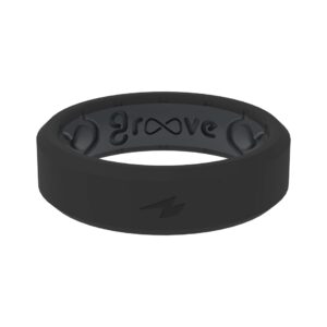 groove life zeus thin midnight black silicone ring breathable rubber wedding rings for women, lifetime coverage, unique design, comfort fit ring - size 8