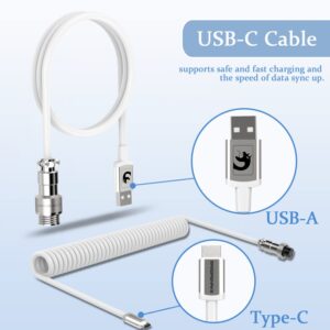 LexonElec Gaming Keyboard Cable, USB-Type C Dual Sleeve Stable Connection Mechanical Keyboard Cable, 2.0M (0.66 ft.) with Detachable Metal Flyer, Not Easy to Knot for PC Gamers(White)