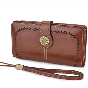 VANNANBA Womens Wallet Long Large RFID Oil-waxed Leather Clutch Wallet Wristlet Organized Purse