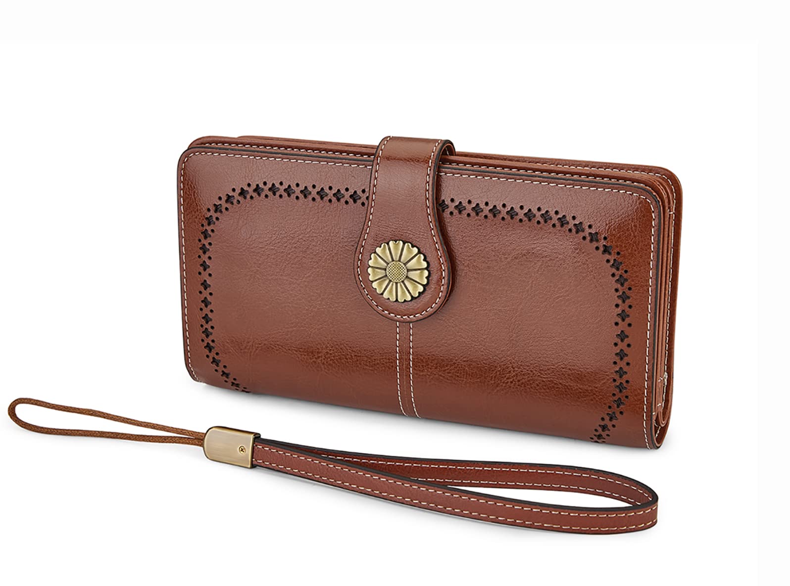 VANNANBA Womens Wallet Long Large RFID Oil-waxed Leather Clutch Wallet Wristlet Organized Purse