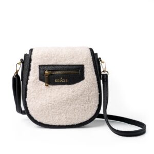 kedzie crossbody bag for women fireside camden mini messenger in vegan leather faux shearling handbag shoulder bag with adjustable strap - ivory