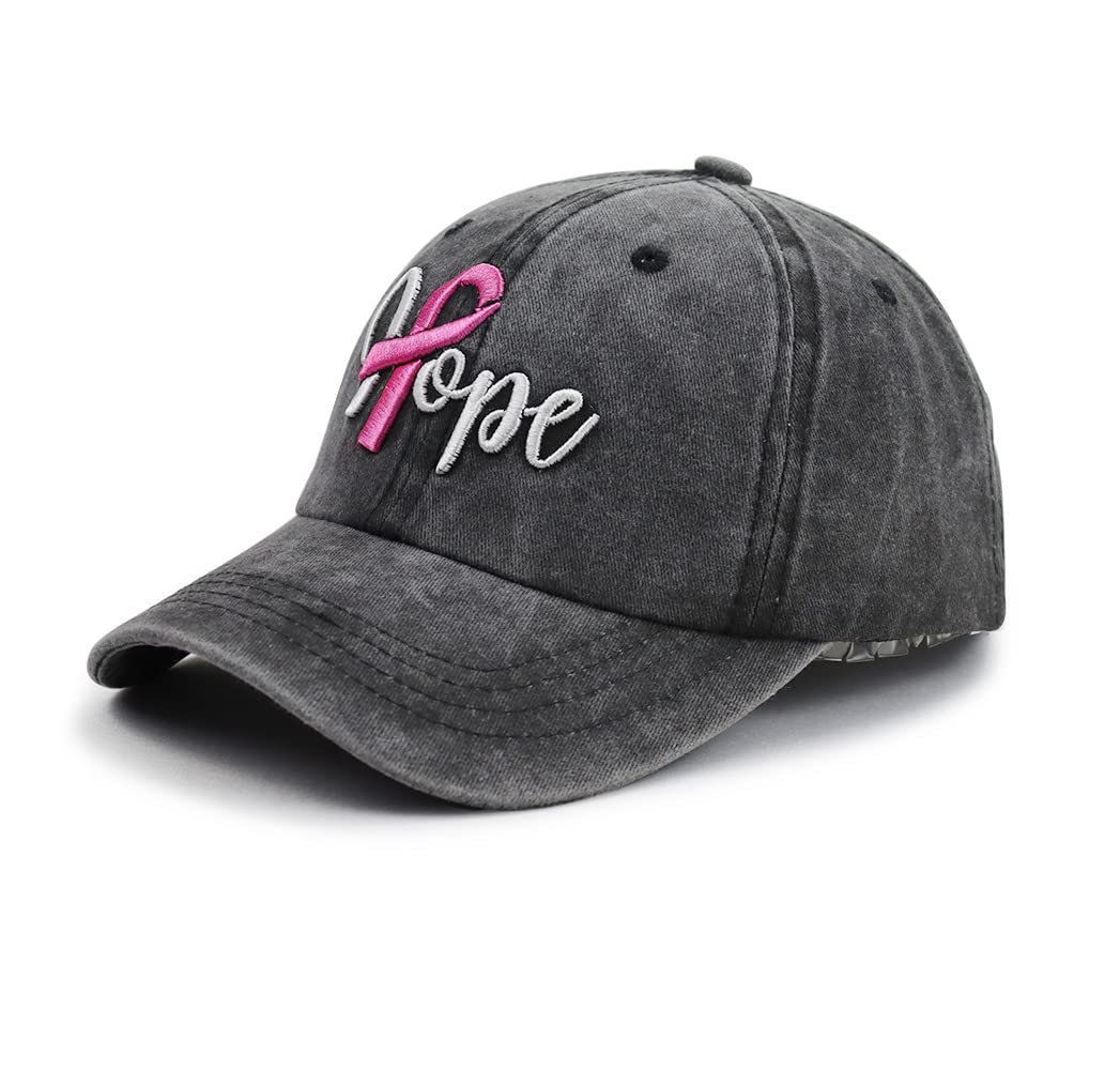 Fight Cancer Inspirational Gifts for Women, Breast Cancer Awareness Decorations Hope Hats, Pink Ribbons Caps for Mom, Grandma, Get Well Soon Gifts Adjustable Cotton Embroidered Baseball Cap