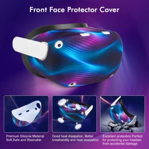 Relohas Accessories for Oculus Quest 2, VR Accessory Set for Meta Quest 2, Include Controller Grip Leather Cover, VR Shell Cover, Face Cover, The Best Gifts for Christmas and Halloween(Aurora Blue)