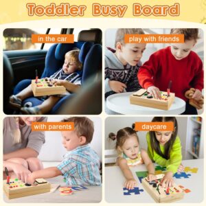 Montessori Busy Board Toddler Toys,Wooden Sensory Toys for Toddlers 1-3 with LED Light Up Buttons Baby Educational Toy Gifts for Kids 2-4 Fidget Toy (pluggable Wire Busy Board)