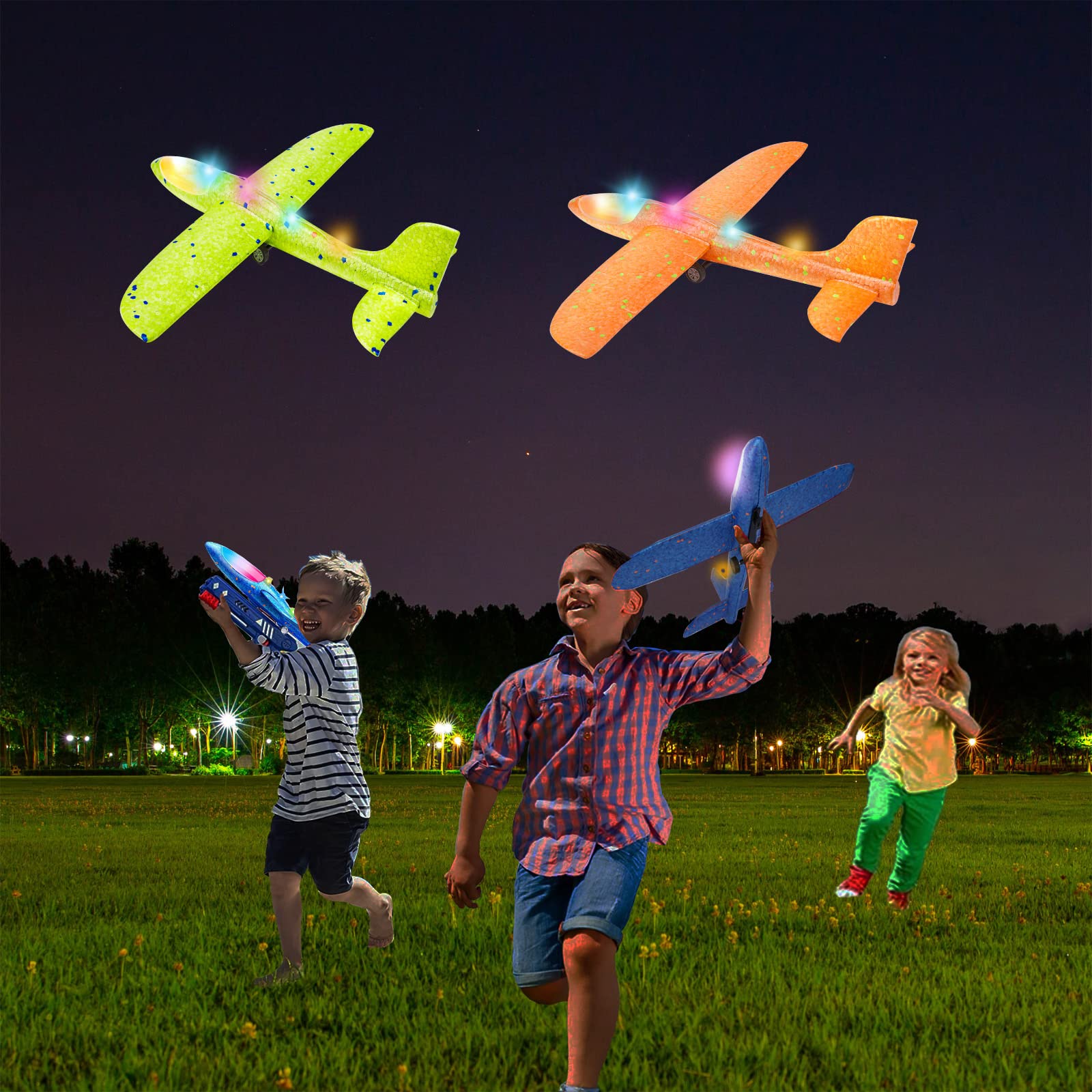 LERJIAUS 3 Pack Airplane Launcher Toys, 2 Flight Modes Foam Glider Catapult Plane Boys Toy, Easter Gifts for 4 5 6 7 8 9 10 11 12 Year Old Boys Girls Kids