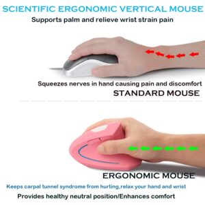 Wireless Mouse Ergonomic Vertical Mouse Ergo LED Light High Precision Optical Cordless Lightweight Mice Gift for Boy Girl Adults for PC Computer Laptop Mac Office,with Side Buttons, 800/1200/1600 DPI