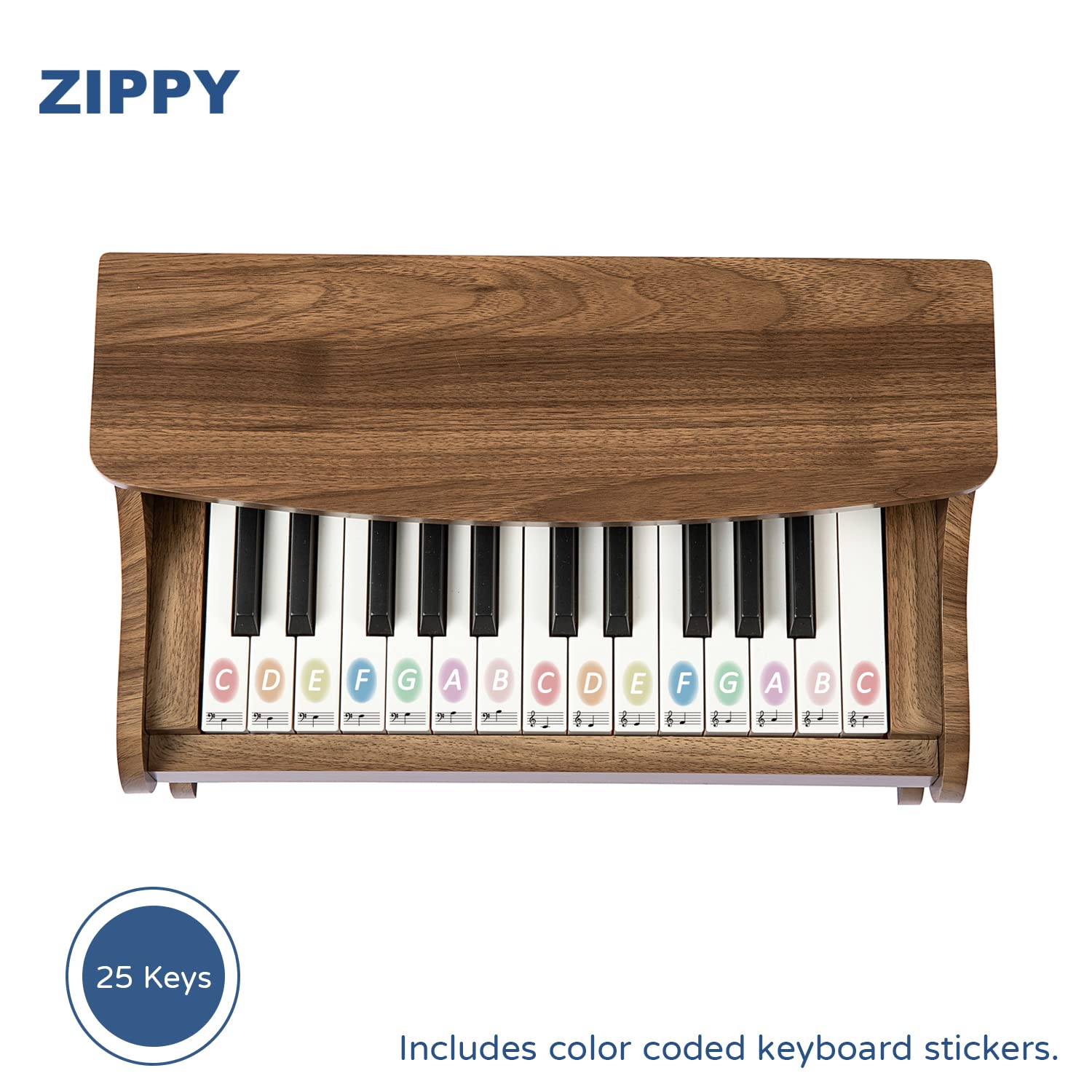 ZIPPY Kids Piano Keyboard, 25 Keys Digital Piano for Kids, Mini Music Educational Instrument Toy, Wood Piano for Toddlers Girls Boys, Walnut