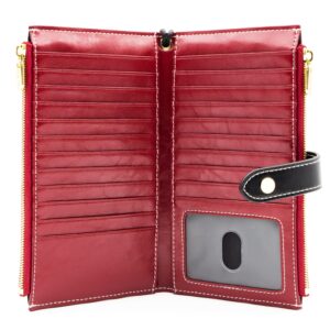 andoilt wallet women men rfid blocking genuine leather bifold multi card organizer wristlet purse with zipper pocket cell phone handbag red